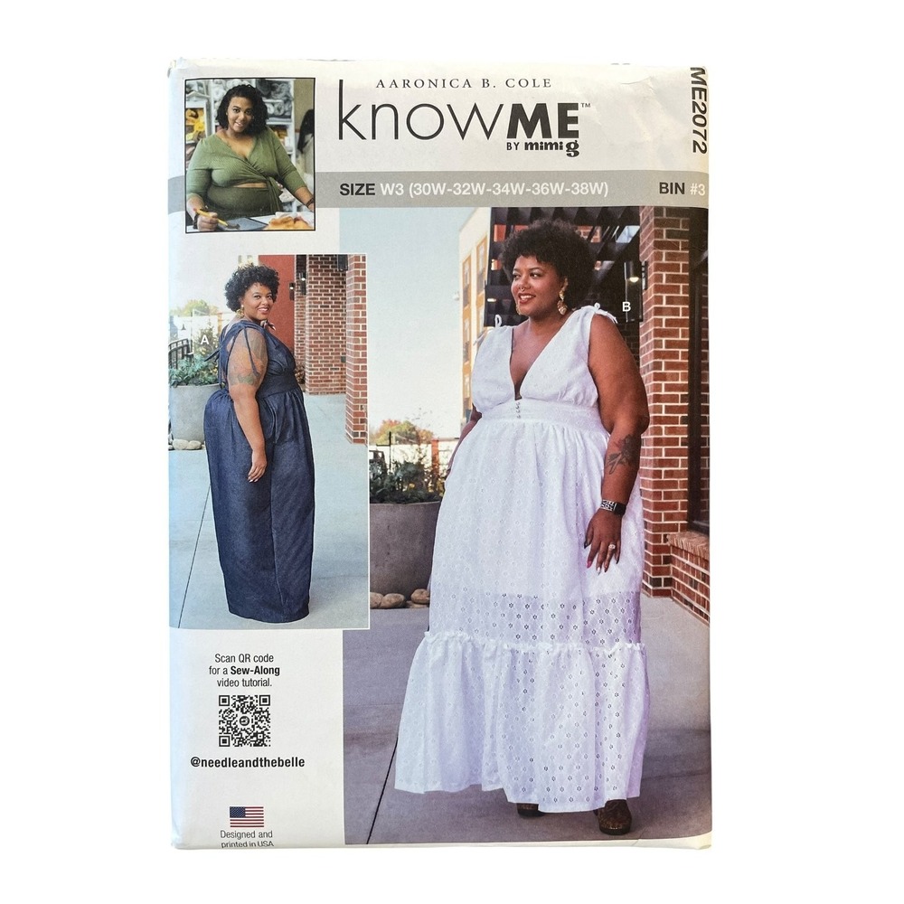 Know Me Sewing Pattern ME2072 Women W3 White Jumpsuit Dress Plus Size Modern